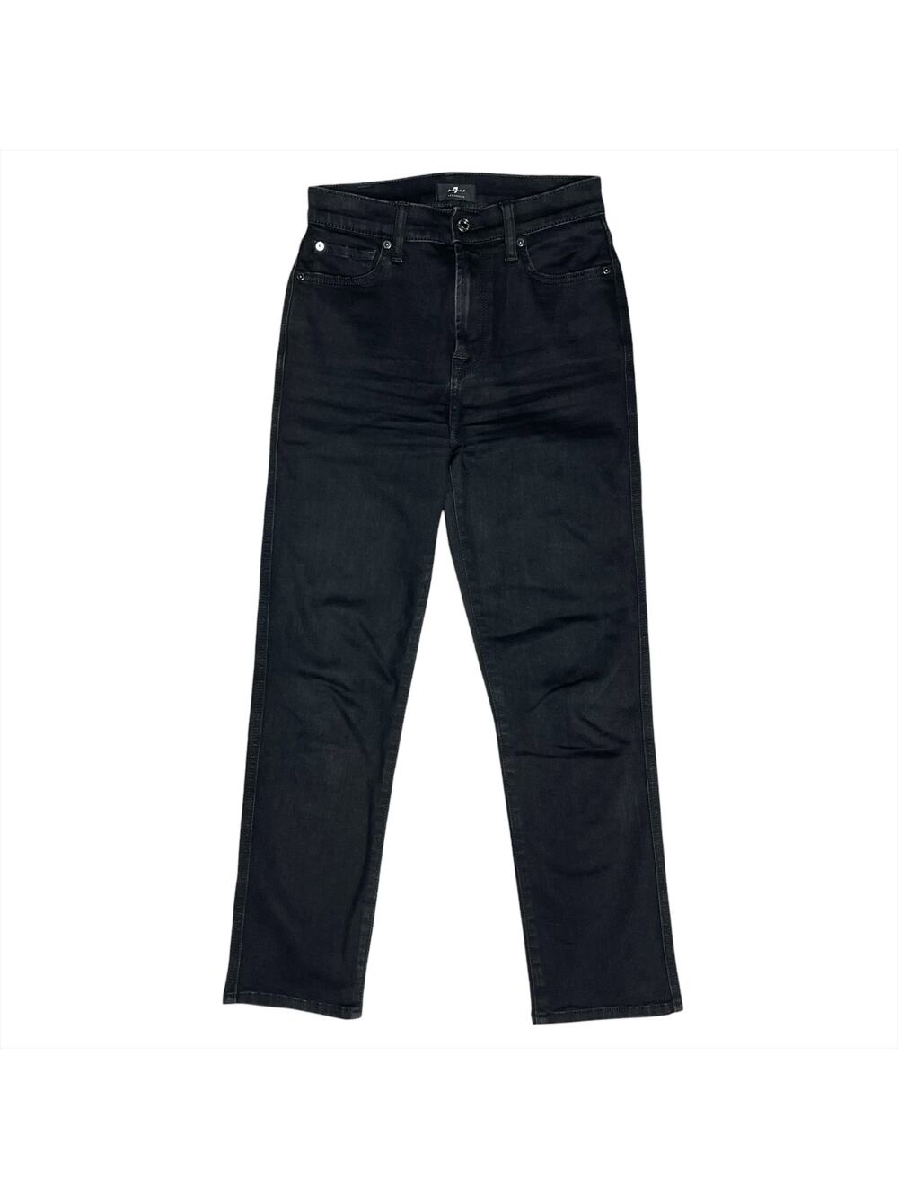 7 FOR ALL MANKIND High-Waist Cropped Straight Stretch Jeans in Black Size 26